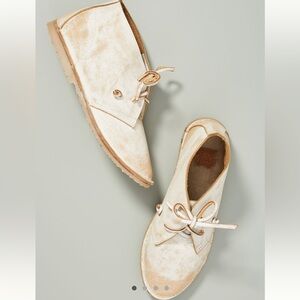 Anthropologie BEEK Warbler Chukka Boots in White Distressed Leather & Shearling